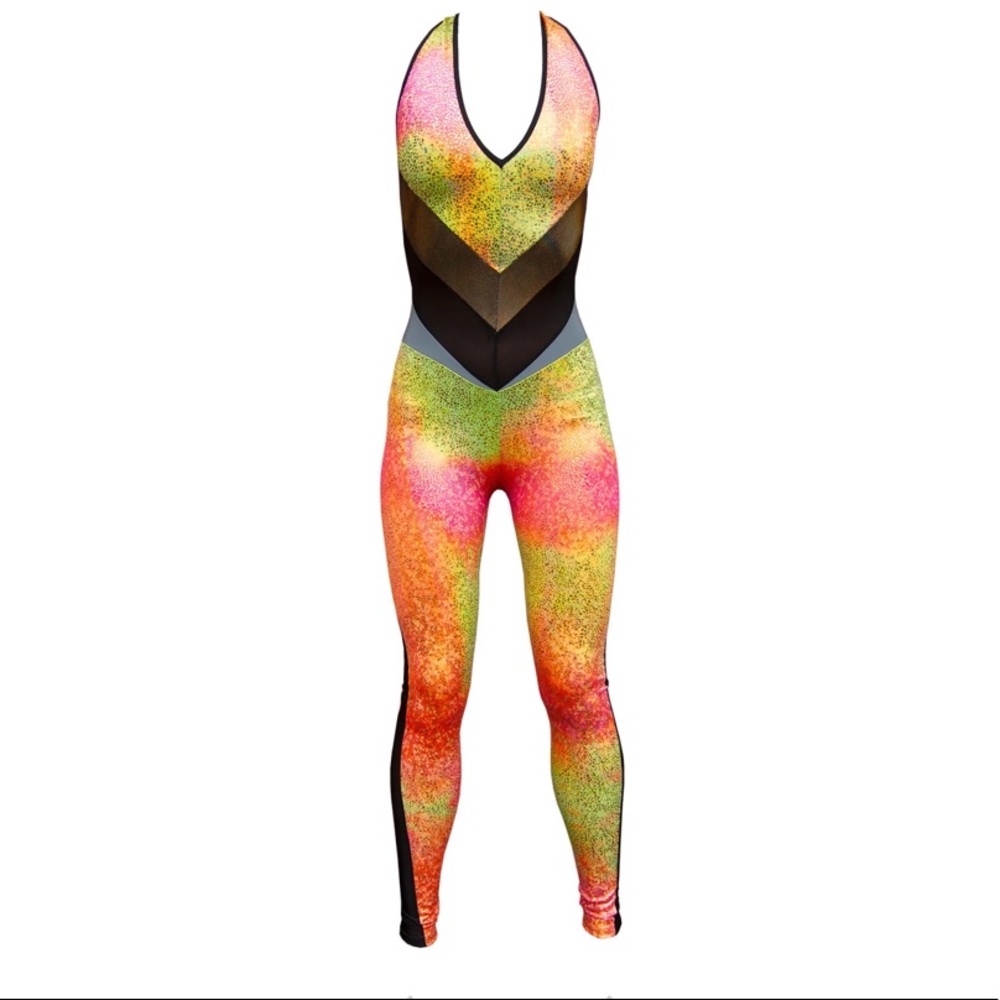 BurntSoul Phoenix jumpsuit- glitter orange pink
